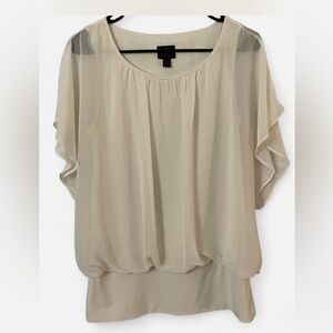 JM Collection Cream Sheer Blouson Short Sleeve Top